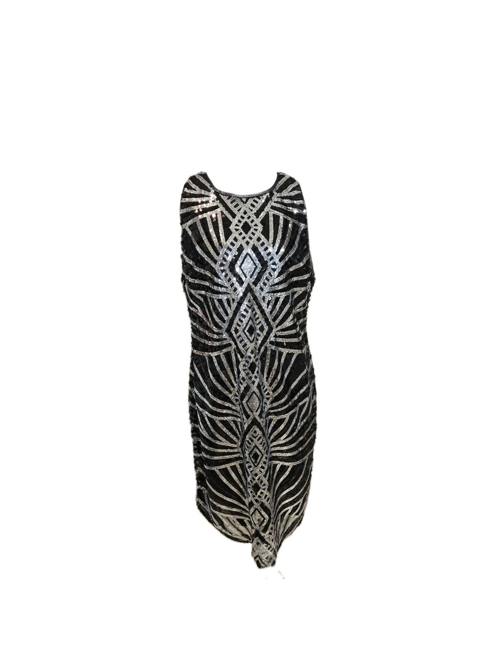bisou bisou dress 14 Black Silver Sequins Geometric Design Body Con Sleeveless